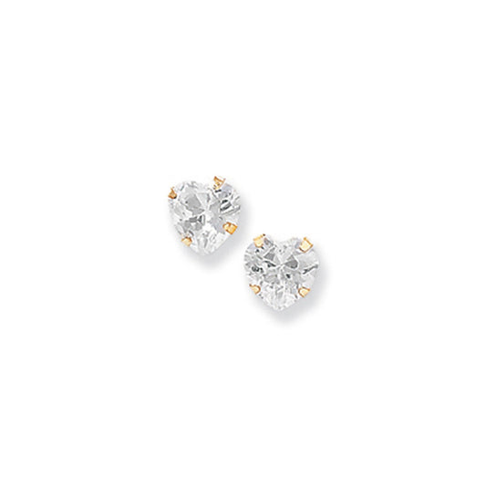 Gold CZ Heart Stud Earrings