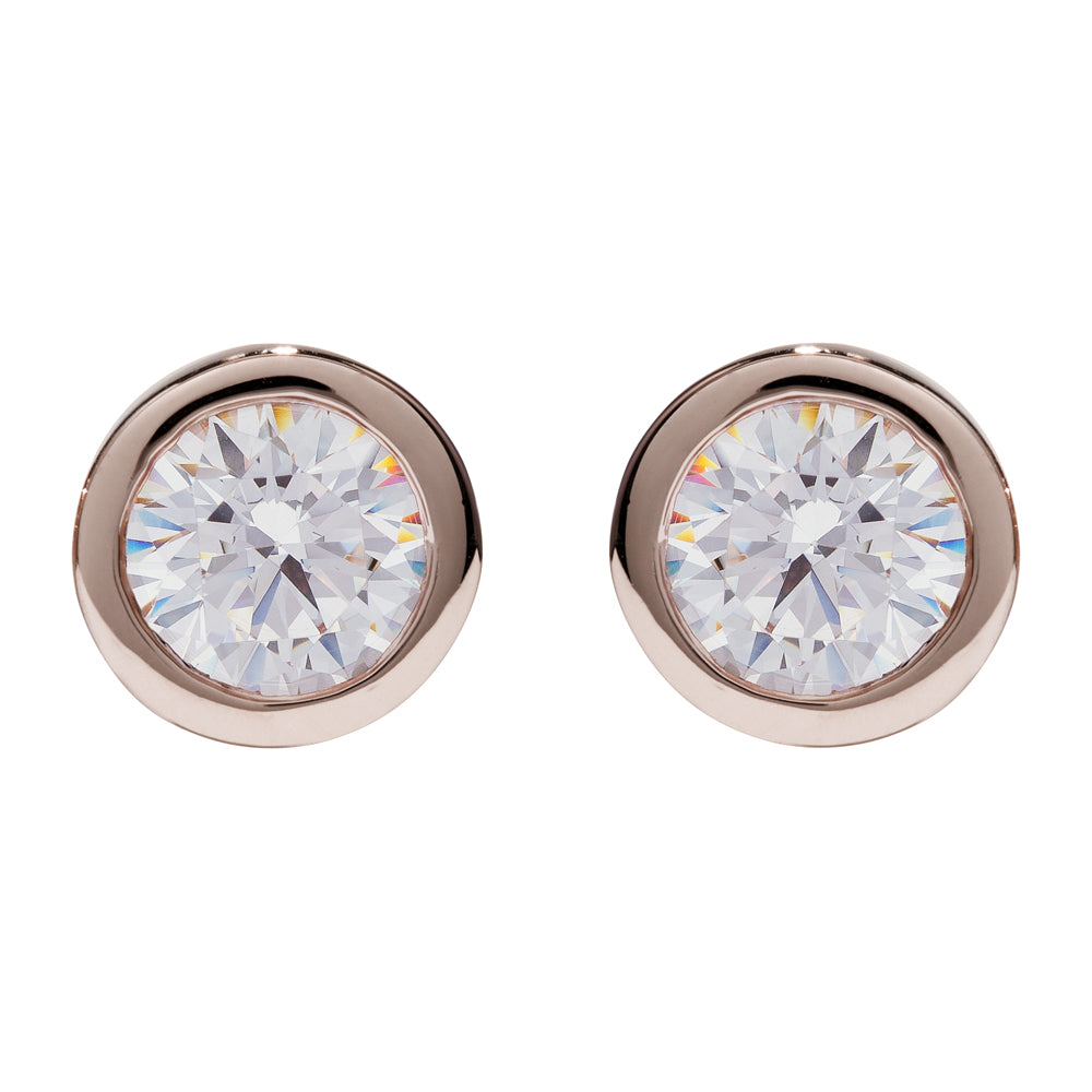 Unique Silver Stud Earrings with Rose Gold Plating & Cubic Zirconia