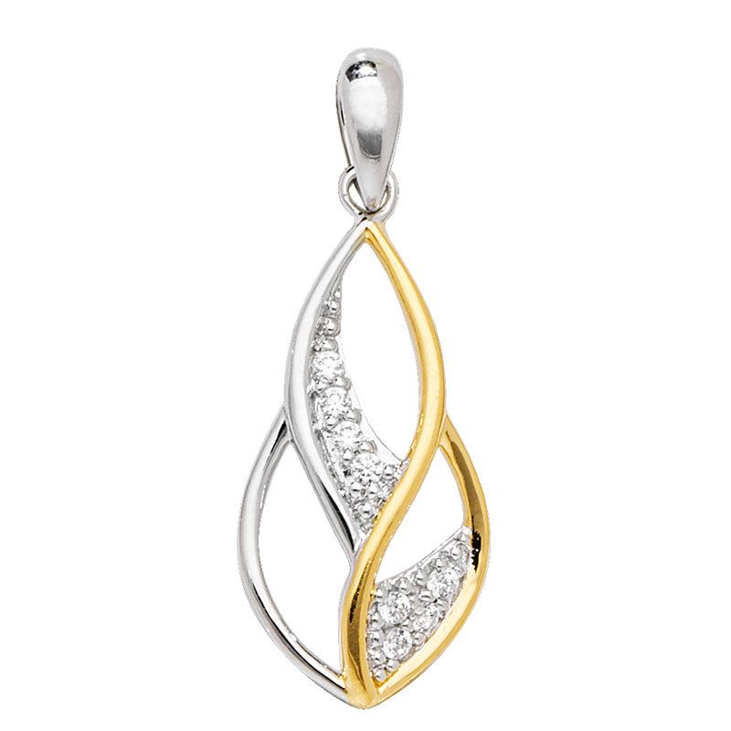 Two tone cubic zirconia swirl pendant