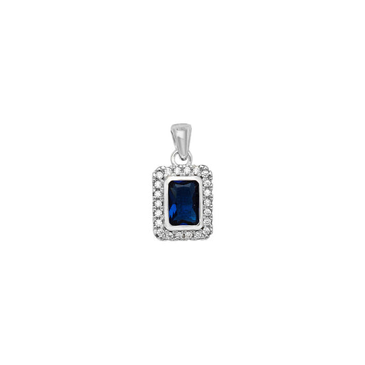 Blue and Clear Cubic Zirconia pendant and silver chain.