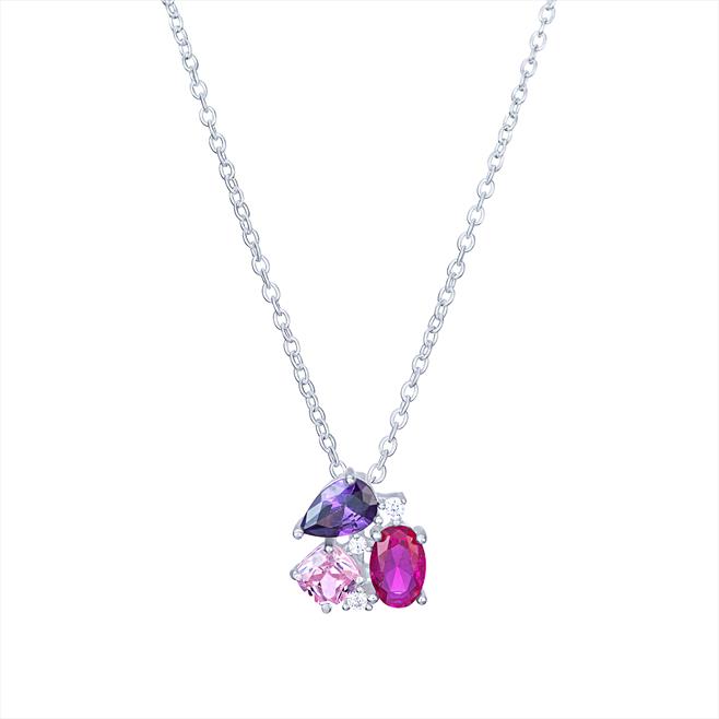 Silver multi coloured cubic zirconia necklet