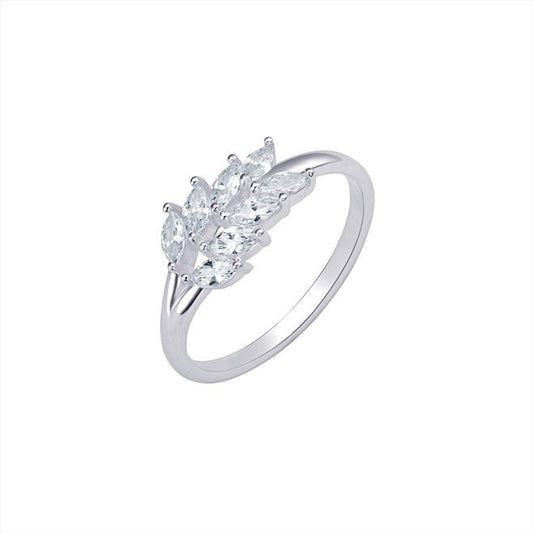 Silver cubic zirconia leaf style ring